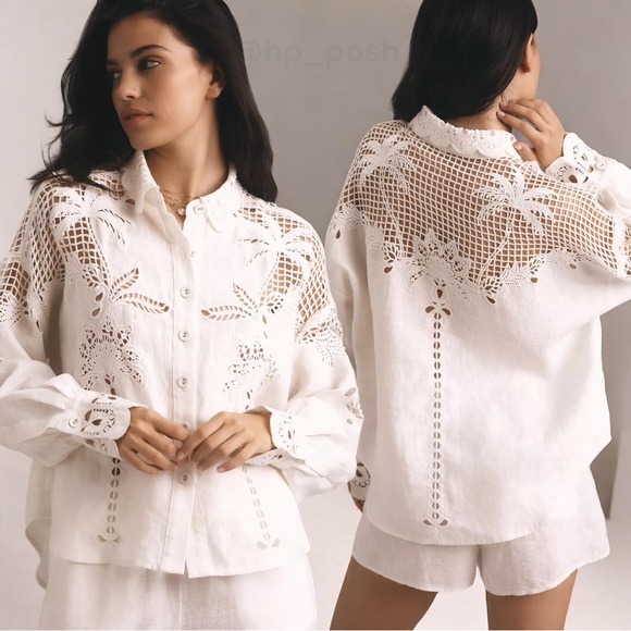 FARM Rio Tops - FARM RIO White Palms Richelieu Euroflax™ Premium Linen Shirt